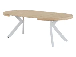Mesa de jantar extensível para 4 a 8 pessoas em MDF e aço - Natural e branco - KOMONI