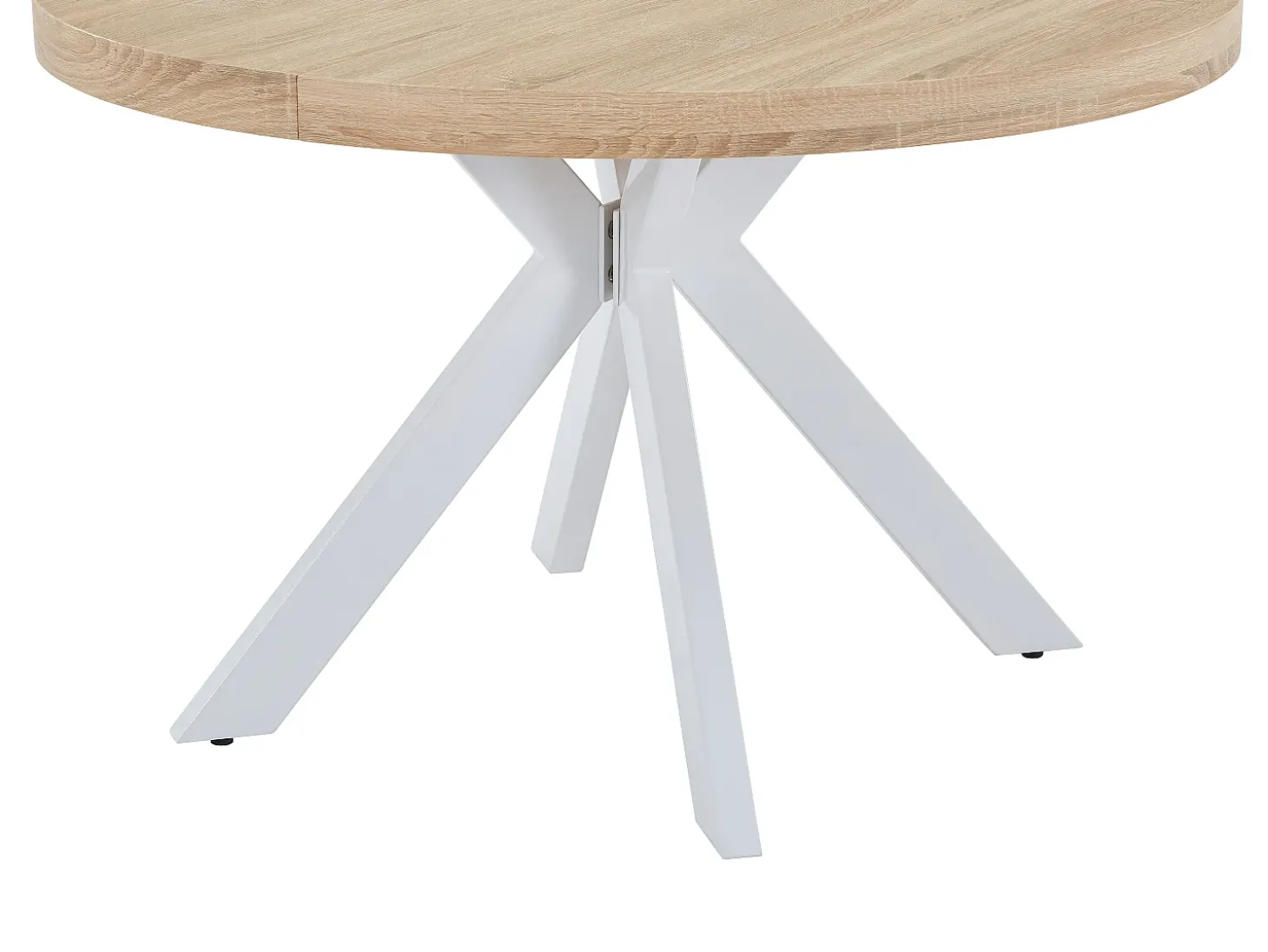 Mesa de jantar extensível para 4 a 8 pessoas em MDF e aço - Natural e branco - KOMONI