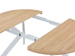 Mesa de jantar extensível para 4 a 8 pessoas em MDF e aço - Natural e branco - KOMONI