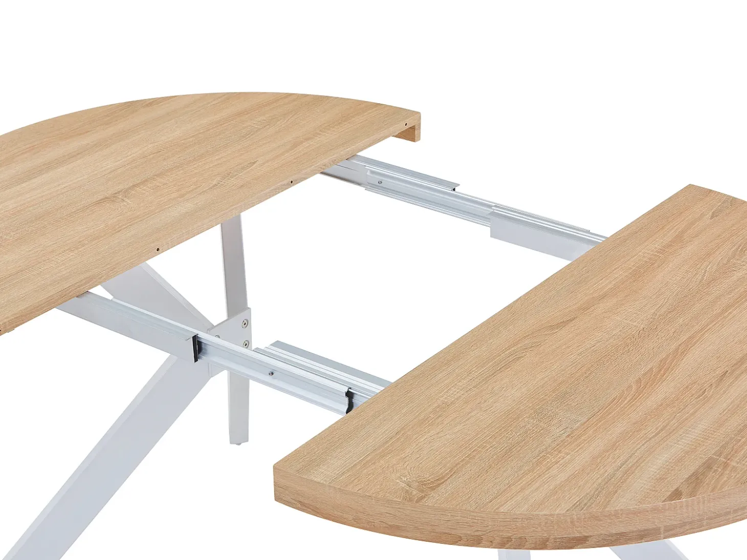 Mesa de jantar extensível para 4 a 8 pessoas em MDF e aço - Natural e branco - KOMONI