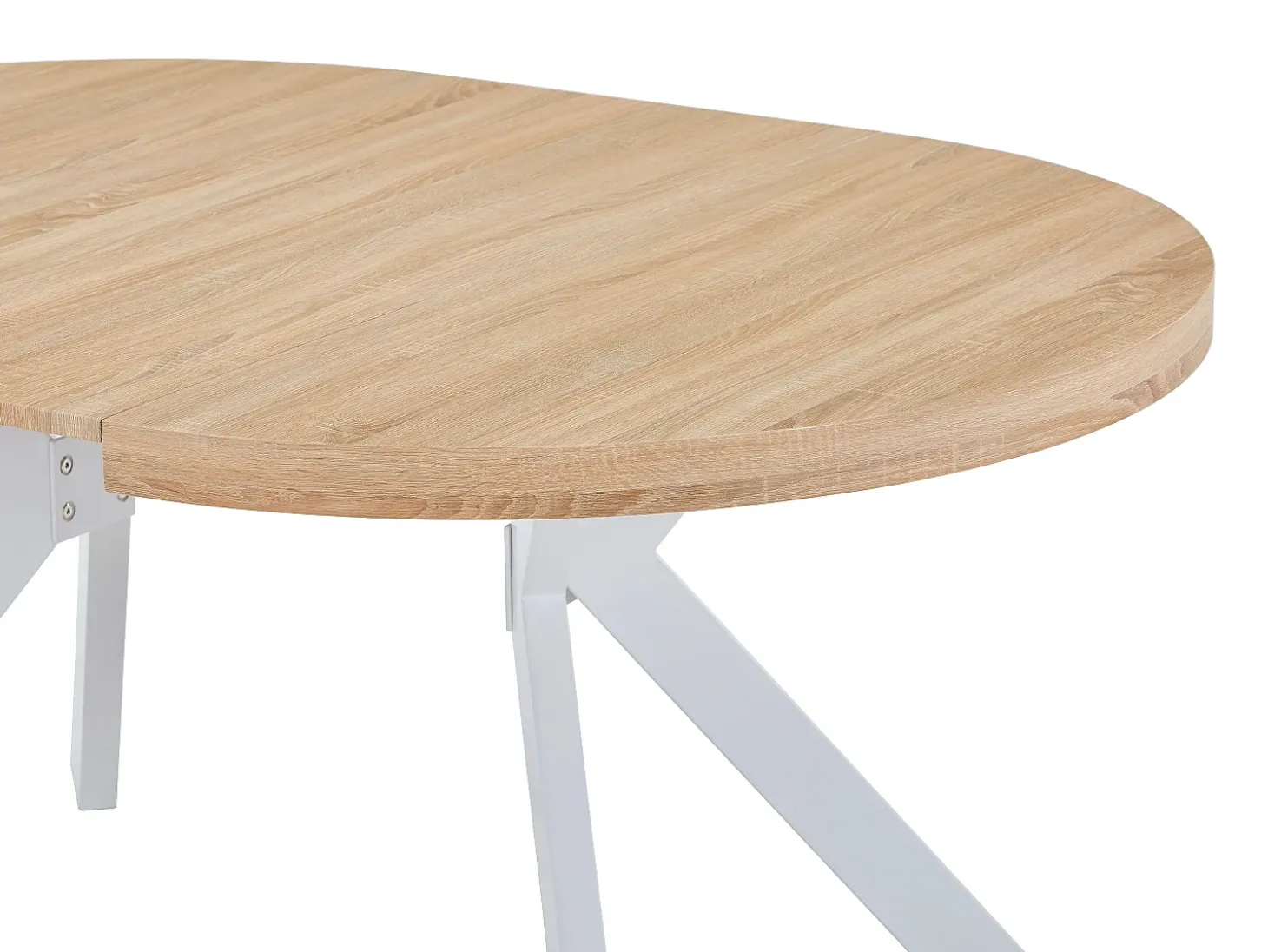 Mesa de jantar extensível para 4 a 8 pessoas em MDF e aço - Natural e branco - KOMONI