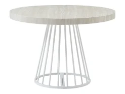 Mesa de jantar extensível 2 a 12 pessoas em MDF e aço - Efeito travertino bege e branco - FIRELA