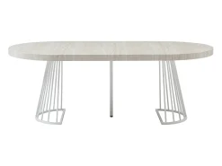 Mesa de jantar extensível 2 a 12 pessoas em MDF e aço - Efeito travertino bege e branco - FIRELA
