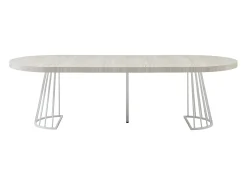 Mesa de jantar extensível 2 a 12 pessoas em MDF e aço - Efeito travertino bege e branco - FIRELA