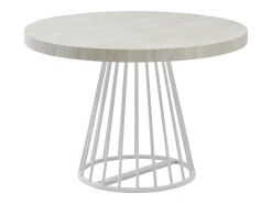Mesa de jantar extensível 2 a 12 pessoas em MDF e aço - Efeito travertino bege e branco - FIRELA