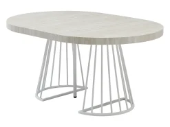 Mesa de jantar extensível 2 a 12 pessoas em MDF e aço - Efeito travertino bege e branco - FIRELA
