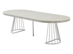 Mesa de jantar extensível 2 a 12 pessoas em MDF e aço - Efeito travertino bege e branco - FIRELA