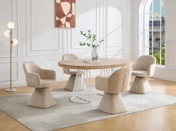 Mesa de jantar extensível 2 a 12 pessoas em MDF e aço - Natural claro e branco - FIRELA