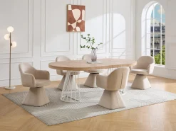 Mesa de jantar extensível 2 a 12 pessoas em MDF e aço - Natural claro e branco - FIRELA