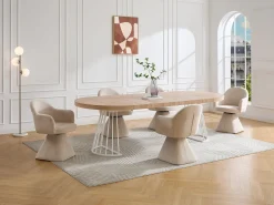 Mesa de jantar extensível 2 a 12 pessoas em MDF e aço - Natural claro e branco - FIRELA