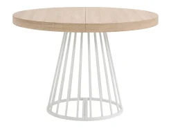 Mesa de jantar extensível 2 a 12 pessoas em MDF e aço - Natural claro e branco - FIRELA