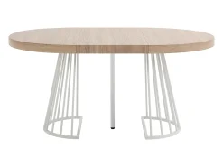 Mesa de jantar extensível 2 a 12 pessoas em MDF e aço - Natural claro e branco - FIRELA