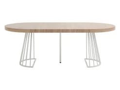 Mesa de jantar extensível 2 a 12 pessoas em MDF e aço - Natural claro e branco - FIRELA