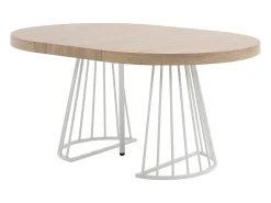 Mesa de jantar extensível 2 a 12 pessoas em MDF e aço - Natural claro e branco - FIRELA