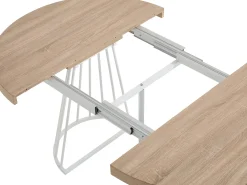 Mesa de jantar extensível 2 a 12 pessoas em MDF e aço - Natural claro e branco - FIRELA