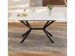Mesa de jantar extensível para 4 a 6 talheres - C 120/160 x L 80 x A 75 cm - Madeira MDF e metal - Branco