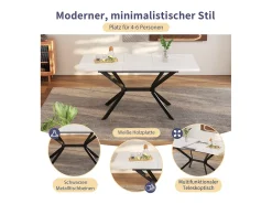 Mesa de jantar extensível para 4 a 6 talheres - C 120/160 x L 80 x A 75 cm - Madeira MDF e metal - Branco