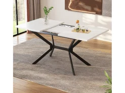 Mesa de jantar extensível para 4 a 6 talheres - C 120/160 x L 80 x A 75 cm - Madeira MDF e metal - Branco