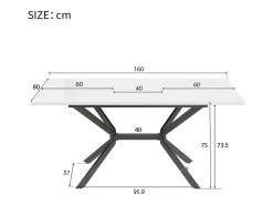 Mesa de jantar extensível para 4 a 6 talheres - C 120/160 x L 80 x A 75 cm - Madeira MDF e metal - Branco