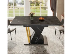 Mesa de jantar extensível para 6 pessoas - 110/140 x 80 x 76 cm - para salas de jantar e cozinhas - MDF + metal - preto