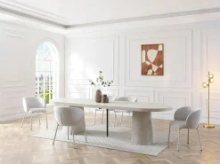 Mesa de jantar extensível para 6 a +12 pessoas em MDF - Efeito travertino bege - CLOEVA