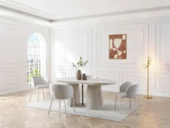 Mesa de jantar extensível para 6 a +12 pessoas em MDF - Efeito travertino bege - CLOEVA