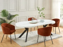 Mesa de jantar extensível 4 a 8 lugares em MDF e aço lacado a branco e preto - KOMONI