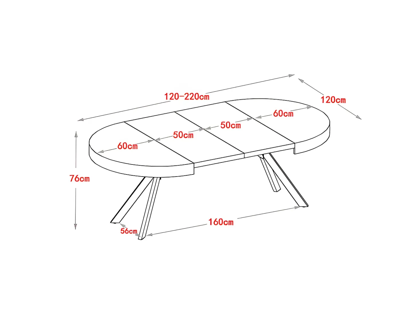 Mesa de jantar extensível 4 a 8 lugares em MDF e aço lacado a branco e preto - KOMONI