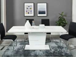 Mesa de jantar extensível AMELLE para 6 a 8 pessoas, laqueada branca.