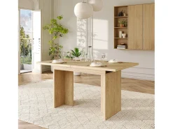 Mesa de jantar extensível - 140/180 x 80 x 75 cm - para 6 a 8 pessoas - estilo simples - MDF - cor natural