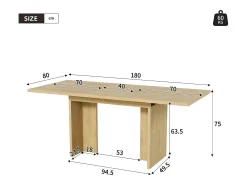 Mesa de jantar extensível - 140/180 x 80 x 75 cm - para 6 a 8 pessoas - estilo simples - MDF - cor natural