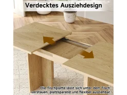 Mesa de jantar extensível - 140/180 x 80 x 75 cm - para 6 a 8 pessoas - estilo simples - MDF - cor natural
