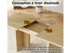Mesa de jantar extensível - 140/180 x 80 x 75 cm - para 6 a 8 pessoas - estilo simples - MDF - cor natural