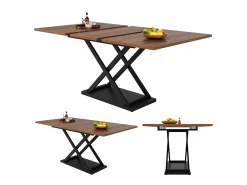 Mesa de jantar extensível para 4 a 6 pessoas - 120/160 x 80 x 75 cm - MDF e pés de metal - Cor nogueira