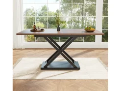 Mesa de jantar extensível para 4 a 6 pessoas - 120/160 x 80 x 75 cm - MDF e pés de metal - Cor nogueira
