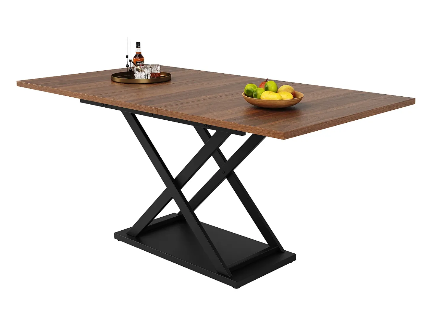Mesa de jantar extensível para 4 a 6 pessoas - 120/160 x 80 x 75 cm - MDF e pés de metal - Cor nogueira