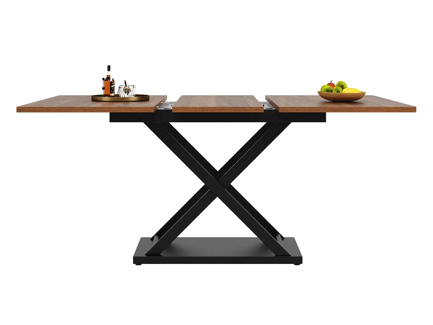 Mesa de jantar extensível para 4 a 6 pessoas - 120/160 x 80 x 75 cm - MDF e pés de metal - Cor nogueira