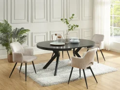 Mesa de jantar extensível 4 a 8 lugares em MDF e aço cor preto - KOMONI