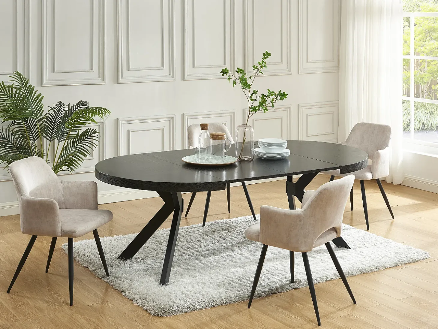Mesa de jantar extensível 4 a 8 lugares em MDF e aço cor preto - KOMONI