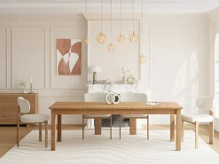 Mesa de jantar extensível 8 a 12 pessoas folheado em carvalho - Natural - FOMIREL