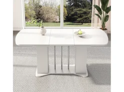 Mesa de jantar extensível para 4 a 6 pessoas com 2 portas - 120/160 x 80 x 75 cm - Madeira MDF - Branco + pernas prateadas