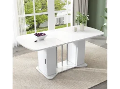 Mesa de jantar extensível para 4 a 6 pessoas com 2 portas - 120/160 x 80 x 75 cm - Madeira MDF - Branco + pernas prateadas