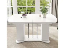 Mesa de jantar extensível para 4 a 6 pessoas com 2 portas - 120/160 x 80 x 75 cm - Madeira MDF - Branco + pernas prateadas
