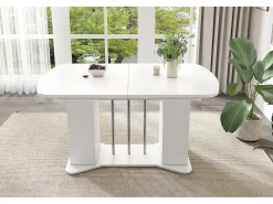 Mesa de jantar extensível para 4 a 6 pessoas com 2 portas - 120/160 x 80 x 75 cm - Madeira MDF - Branco + pernas prateadas
