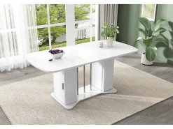 Mesa de jantar extensível para 4 a 6 pessoas com 2 portas - 120/160 x 80 x 75 cm - Madeira MDF - Branco + pernas prateadas