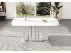 Mesa de jantar extensível para 4 a 6 pessoas com 2 portas - 120/160 x 80 x 75 cm - Madeira MDF - Branco + pernas prateadas