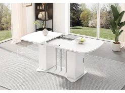 Mesa de jantar extensível para 4 a 6 pessoas com 2 portas - 120/160 x 80 x 75 cm - Madeira MDF - Branco + pernas prateadas