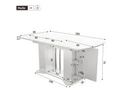 Mesa de jantar extensível para 4 a 6 pessoas com 2 portas - 120/160 x 80 x 75 cm - Madeira MDF - Branco + pernas prateadas
