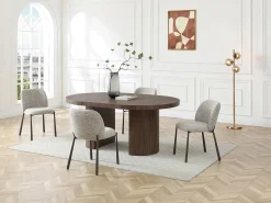 Mesa de jantar extensível para 4 a 12 pessoas em MDF - Castanho natural escuro - SIDRINA