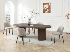 Mesa de jantar extensível para 4 a 12 pessoas em MDF - Castanho natural escuro - SIDRINA
